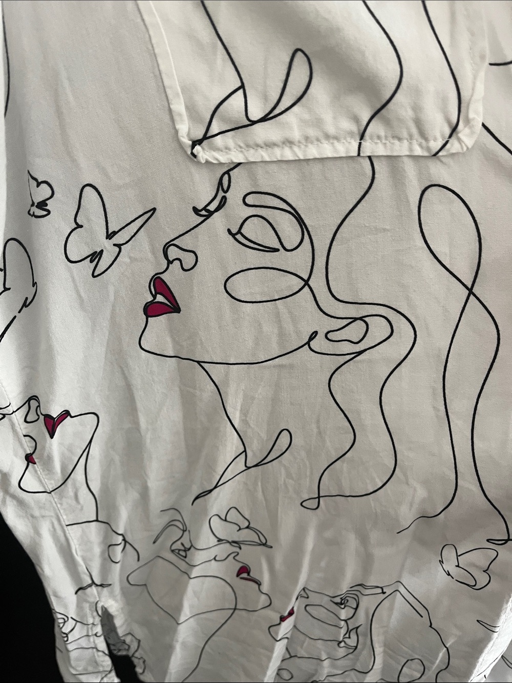 Feminist White Button-Down Shirt with Minimal Line Art - Picture 3 of 4